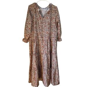 Womens yellow coral maxi dress Size Large Boho Cottage Floral Casual